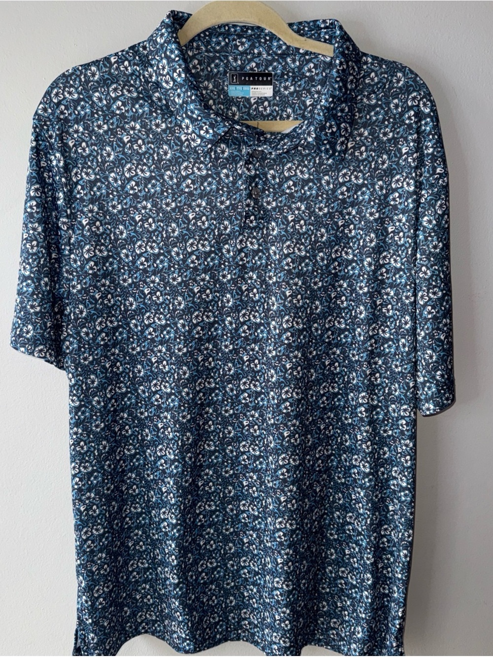 PGA Tour Men's Navy Blue Floral Polo